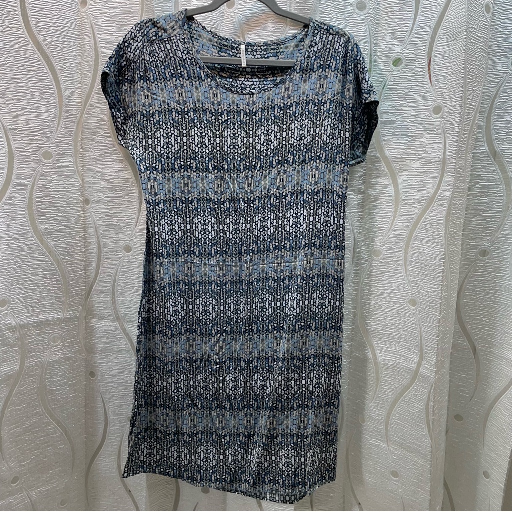 Soyaconcept Shift Dress Womens Medium Blue Grey Mosaic Print Viscose Excellent